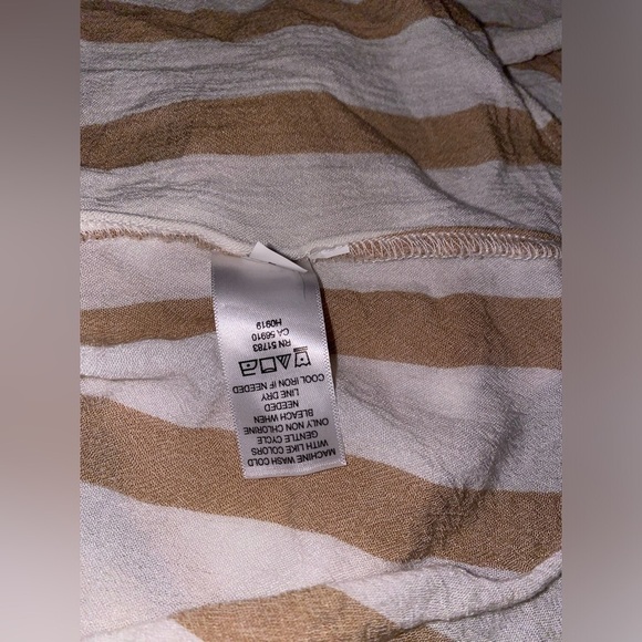 Maurice’s Stripe Peasant Blouse Flutter Sleeve Khaki Beige Women‎ XL Office Work - Picture 4 of 9